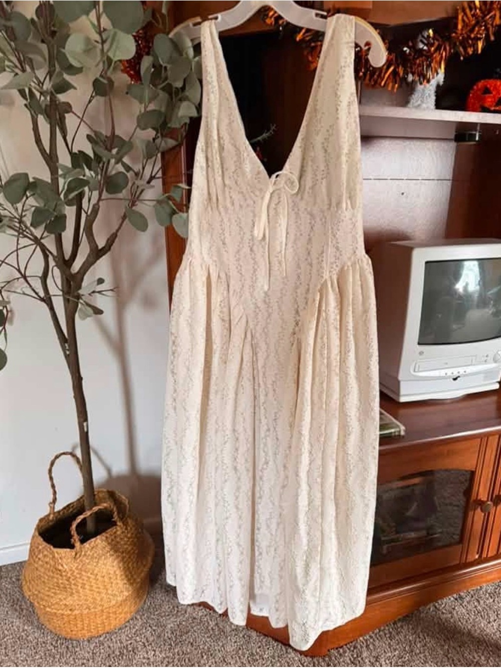 Women's Midi Lace Basque Empire Waist Dress - Wild Fable Cream M